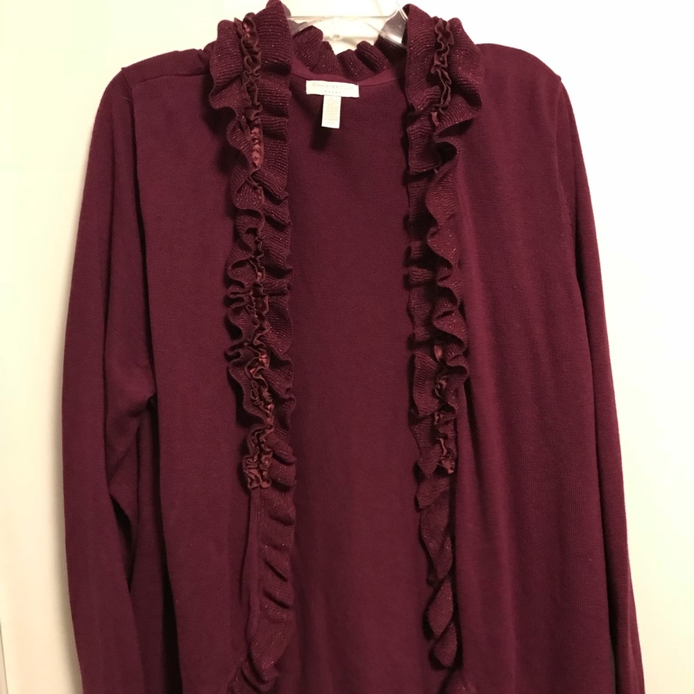 Dark pink charter club ruffle Cardi new with tags
